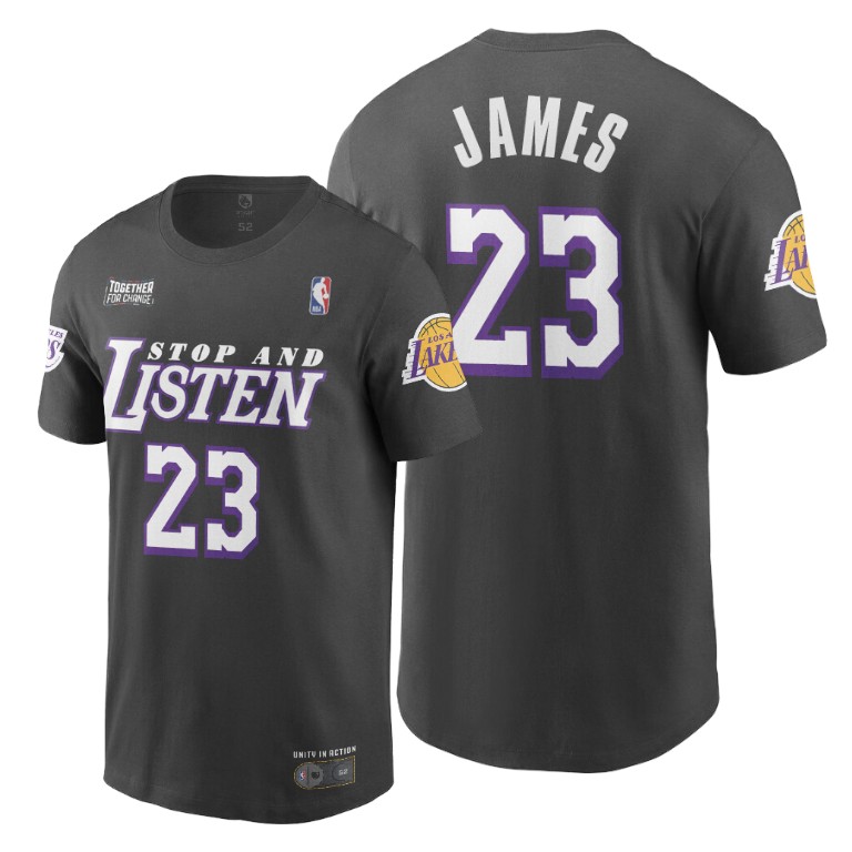 Men's Los Angeles Lakers LeBron James #23 NBA Civil Justice Together For Change Black Basketball T-Shirt KPN8483ET